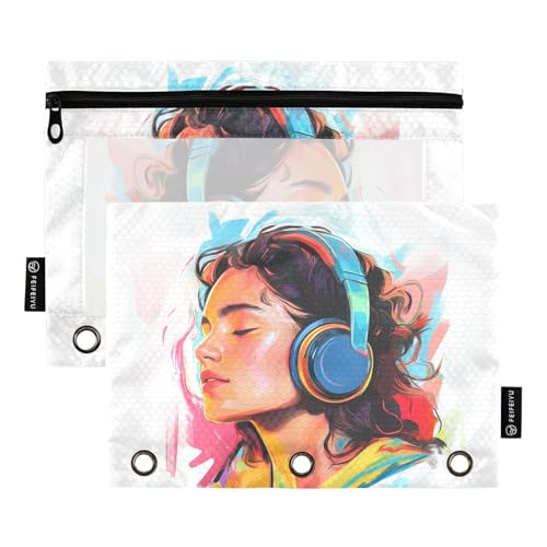 Fustylead Federmäppchen für 3-Ringbinder, Reißverschlusstasche mit transparentem Fenster, Federmäppchen für Zuhause, Büro, Schule, Kinder, Lieferanten, 2 Stück, weiß von Fustylead
