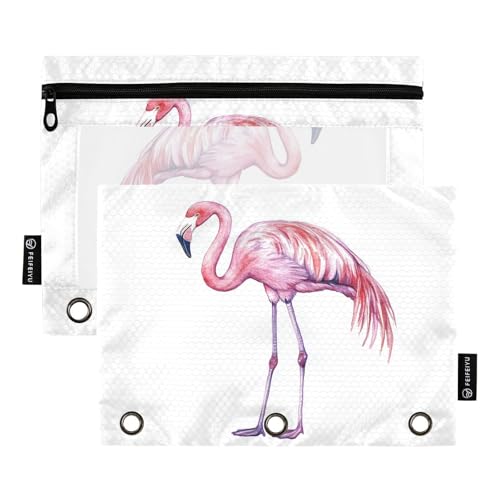 Fustylead Federmäppchen für 3 Ringe, Aquarellfarben, rosa Flamingo, Bleistiftbeutel mit Reißverschluss, transparentes Fenster, für Schule, Büro, Kosmetik, Studenten, Zubehör, 2 Stück, weiß Fustylead Federmäppchen für 3 Ringe, Aquarellfarben, rosa Flamingo, Bleistiftbeutel mit Reißverschluss, transparentes Fenster, für Schule, Büro, Kosmetik, Studenten, Zubehör, 2 Stück, weiß von Fustylead