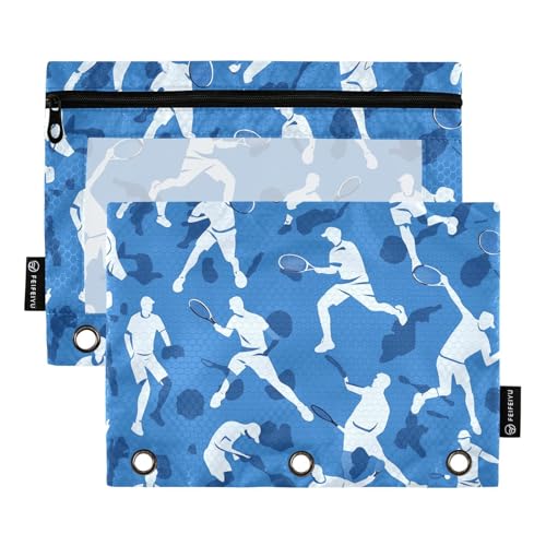 Fustylead Federmäppchen für 3-Ringe, Motiv: Tennisspieler-Silhouette, mit Reißverschluss, transparentes Fenster, für Schule, Büro, Kosmetik, Studenten, Zubehör, 2 Stück, blau Fustylead Federmäppchen für 3-Ringe, Motiv: Tennisspieler-Silhouette, mit Reißverschluss, transparentes Fenster, für Schule, Büro, Kosmetik, Studenten, Zubehör, 2 Stück, blau von Fustylead