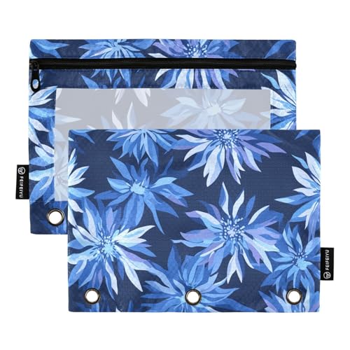 Fustylead Federmäppchen für 3 Ringe, geometrische stilisierte Kornblumenblumen, mit Reißverschluss, transparentes Fenster, für Schule, Büro, Kosmetik, Studenten, 2 Stück, blau Fustylead Federmäppchen für 3 Ringe, geometrische stilisierte Kornblumenblumen, mit Reißverschluss, transparentes Fenster, für Schule, Büro, Kosmetik, Studenten, 2 Stück, blau von Fustylead
