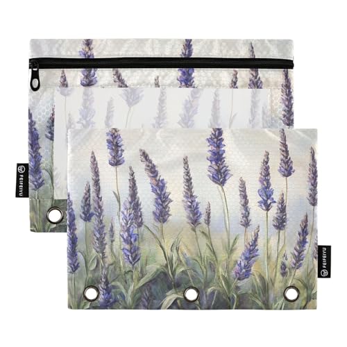 Fustylead Federmäppchen für Ölgemälde mit Lavendel, passend für Standard-3-Ring-Ordner, Reißverschluss-Bleistifttasche mit transparentem Fenster für Büro, Schule, Kosmetik, 2 Stück, mehrfarbig von Fustylead