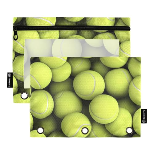 Fustylead Federmäppchen für Tennisbälle, mit transparentem Fenster für 3-Ringbinder, Reißverschluss, Kosmetiktasche für Schule, Büro, Kosmetik, Studenten, 2 Stück, gelb von Fustylead
