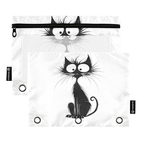 Fustylead Federmäppchen im Jugendstil, Motiv: Katze, Schwarz und Weiß, passend für Standard-3-Ring-Ordner, Reißverschluss-Bleistifttasche mit transparentem Fenster, für Büro, Schule, Kosmetik, 2 Stück Fustylead Federmäppchen im Jugendstil, Motiv: Katze, Schwarz und Weiß, passend für Standard-3-Ring-Ordner, Reißverschluss-Bleistifttasche mit transparentem Fenster, für Büro, Schule, Kosmetik, 2 Stück von Fustylead