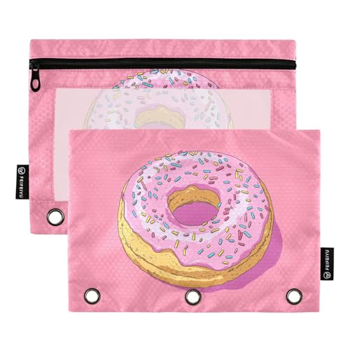 Fustylead Federmäppchen in Donut-Form für 3 Ringe, Bleistiftbeutel mit Reißverschluss, transparentes Fenster, für Schule, Büro, Kosmetik, Studenten, 2 Stück, rose von Fustylead