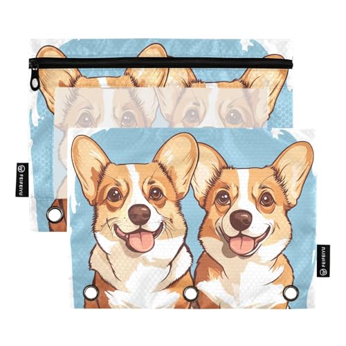Fustylead Federmäppchen mit 2 niedlichen walisischen Corgi-Hunden, passend für Standard-3-Ringbinder, Reißverschluss-Bleistifttasche mit transparentem Fenster für Büro, Schule, Kosmetik, 2 Stück, weiß Fustylead Federmäppchen mit 2 niedlichen walisischen Corgi-Hunden, passend für Standard-3-Ringbinder, Reißverschluss-Bleistifttasche mit transparentem Fenster für Büro, Schule, Kosmetik, 2 Stück, weiß von Fustylead