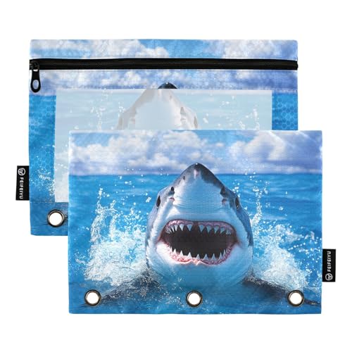Fustylead Federmäppchen mit Aufschrift "Happy Shark Jumping Out of Blue Water" für 3-Ringbinder, Reißverschlusstasche mit transparentem Fenster, Federmäppchen für Zuhause, Büro, Schule, Kinder Fustylead Federmäppchen mit Aufschrift "Happy Shark Jumping Out of Blue Water" für 3-Ringbinder, Reißverschlusstasche mit transparentem Fenster, Federmäppchen für Zuhause, Büro, Schule, Kinder von Fustylead