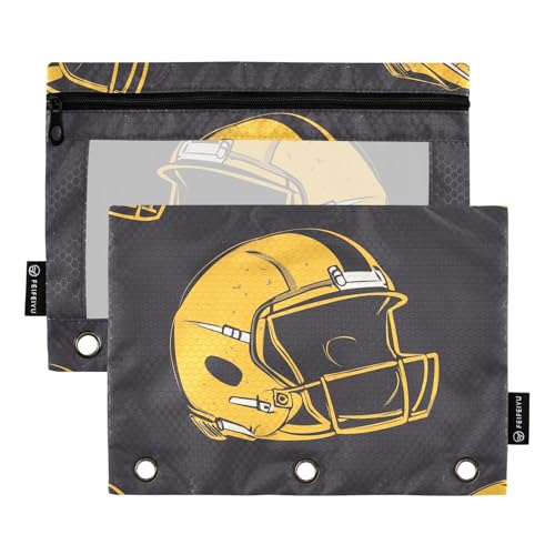 Fustylead Federmäppchen mit Cartoon-Fußballhelm für 3-Ringbinder, Reißverschlusstasche mit transparentem Fenster, Federmäppchen für Zuhause, Büro, Schule, Kinder, Lieferanten, 2 Stück, braun von Fustylead