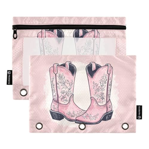 Fustylead Federmäppchen mit Cowgirl-Stiefeln und Ornamenten, großes Fassungsvermögen, passend für 3-Ringbinder, wasserdichtes Federmäppchen mit transparentem Fenster, für Schule, Kosmetik, Büro von Fustylead