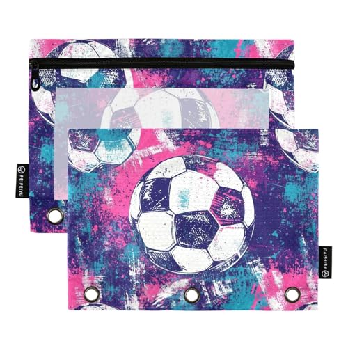 Fustylead Federmäppchen mit Fußball-Motiv auf Grunge-Hintergrund, Reißverschlusstasche mit transparentem Fenster, Federmäppchen für Zuhause, Büro, Schule, Kinder, Lieferanten, 2 Stück, rose von Fustylead