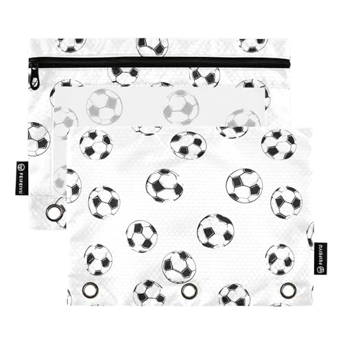 Fustylead Federmäppchen mit Fußballmotiv auf weißem Hintergrund, Reißverschlusstasche mit transparentem Fenster, Federmäppchen für Zuhause, Büro, Schule, Kinder, Lieferanten, 2 Stück, weiß von Fustylead