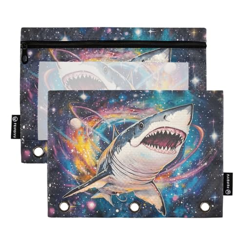 Fustylead Federmäppchen mit Haifischmotiv für 3-Ringbinder, Reißverschlusstasche mit transparentem Fenster, Federmäppchen für Zuhause, Büro, Schule, Kinder, Lieferanten, 2 Stück, blau von Fustylead