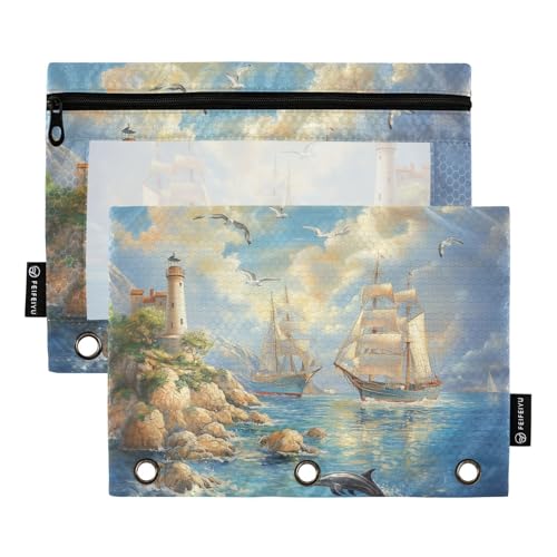 Fustylead Federmäppchen mit Ölgemälde von Segelschiffen und Delfinen im Meer, Federmäppchen für 3-Ringbinder, Reißverschlusstasche mit transparentem Fenster, Federmäppchen für Zuhause, Büro, Schule Fustylead Federmäppchen mit Ölgemälde von Segelschiffen und Delfinen im Meer, Federmäppchen für 3-Ringbinder, Reißverschlusstasche mit transparentem Fenster, Federmäppchen für Zuhause, Büro, Schule von Fustylead