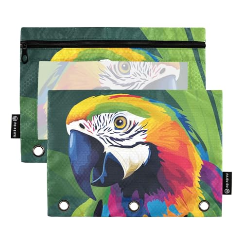 Fustylead Federmäppchen mit Papageienmotiv, Pop-Art-Stil für 3-Ringbinder, Reißverschlusstasche mit transparentem Fenster, Federmäppchen für Zuhause, Büro, Schule, Kinder, Lieferanten, 2 Stück, grün von Fustylead