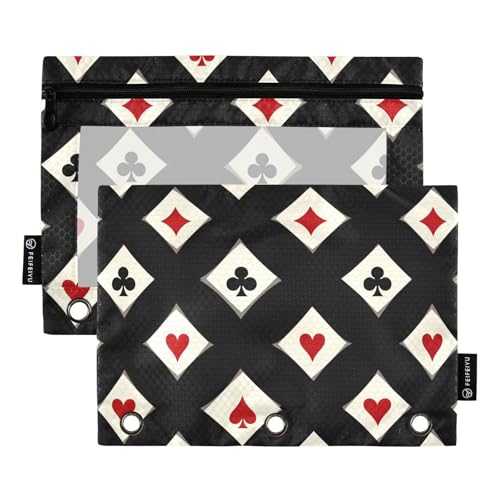 Fustylead Federmäppchen mit Poker-Symbolen, Schwarz und Beige, passend für Standard-3-Ring-Ordner, Reißverschluss-Bleistifttasche mit transparentem Fenster, für Büro, Schule, Kosmetik, 2 Stück Fustylead Federmäppchen mit Poker-Symbolen, Schwarz und Beige, passend für Standard-3-Ring-Ordner, Reißverschluss-Bleistifttasche mit transparentem Fenster, für Büro, Schule, Kosmetik, 2 Stück von Fustylead