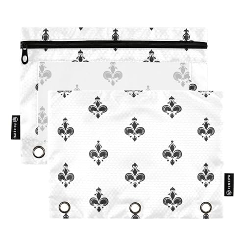 Fustylead Federmäppchen mit Spielkartensymbolen, passend für Standard-3-Ring-Ordner, Reißverschluss-Bleistifttasche mit transparentem Fenster für Büro, Schule, Kosmetik, 2 Stück, weiß von Fustylead