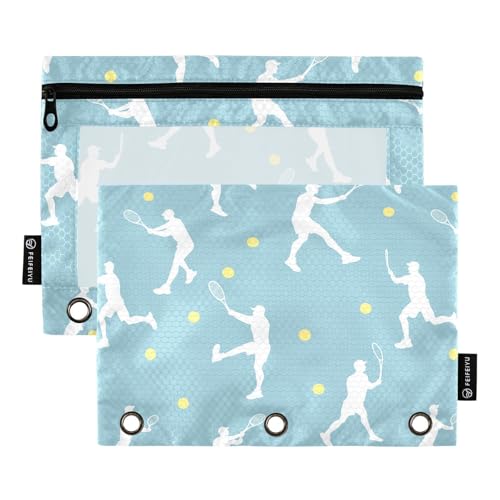 Fustylead Federmäppchen mit Tennisspieler-Silhouette auf blauem Hintergrund, für 3 Ringe, Federmäppchen mit Reißverschluss, transparentes Fenster, für Schule, Büro, Kosmetik, Studenten, 2 Stück, blau Fustylead Federmäppchen mit Tennisspieler-Silhouette auf blauem Hintergrund, für 3 Ringe, Federmäppchen mit Reißverschluss, transparentes Fenster, für Schule, Büro, Kosmetik, Studenten, 2 Stück, blau von Fustylead