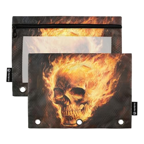 Fustylead Federmäppchen mit Totenkopf auf Feuer, Vintage-Stil, für 3 Ringe, Bleistiftbeutel mit Reißverschluss, transparentes Fenster, für Schule, Büro, Kosmetik, Studenten, Zubehör, 2 Stück, braun Fustylead Federmäppchen mit Totenkopf auf Feuer, Vintage-Stil, für 3 Ringe, Bleistiftbeutel mit Reißverschluss, transparentes Fenster, für Schule, Büro, Kosmetik, Studenten, Zubehör, 2 Stück, braun von Fustylead