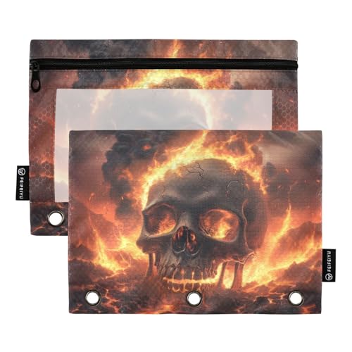 Fustylead Federmäppchen mit Totenkopf in Flammen umgeben von Rauch, passend für Standard-3-Ringbinder, Reißverschluss-Bleistifttasche mit transparentem Fenster für Büro, Schule, Kosmetik, 2 Stück Fustylead Federmäppchen mit Totenkopf in Flammen umgeben von Rauch, passend für Standard-3-Ringbinder, Reißverschluss-Bleistifttasche mit transparentem Fenster für Büro, Schule, Kosmetik, 2 Stück von Fustylead