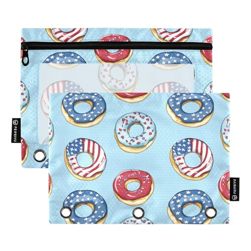 Fustylead Federmäppchen mit USA-Flagge, 4. Juli, passend für Standard-3-Ring-Ordner, Reißverschluss-Bleistifttasche mit transparentem Fenster, für Büro, Schule, Kosmetik, 2 Stück, blau von Fustylead