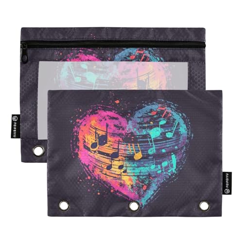 Fustylead Federmäppchen mit buntem Herz aus Musiknoten für 3-Ringbinder, Reißverschlusstasche mit transparentem Fenster, Federmäppchen für Zuhause, Büro, Schule, Kinder, Lieferanten, 2 Stück, blau Fustylead Federmäppchen mit buntem Herz aus Musiknoten für 3-Ringbinder, Reißverschlusstasche mit transparentem Fenster, Federmäppchen für Zuhause, Büro, Schule, Kinder, Lieferanten, 2 Stück, blau von Fustylead