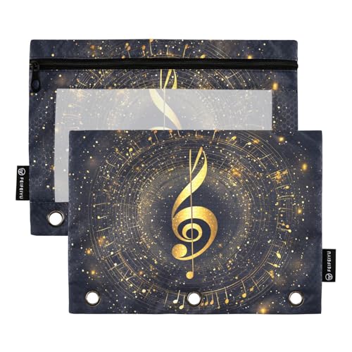 Fustylead Federmäppchen mit goldenem Musiknoten im kreisförmigen Hintergrund, Reißverschlusstasche mit transparentem Fenster, Federmäppchen für Zuhause, Büro, Schule, Kinder, Lieferanten, 2 Stück Fustylead Federmäppchen mit goldenem Musiknoten im kreisförmigen Hintergrund, Reißverschlusstasche mit transparentem Fenster, Federmäppchen für Zuhause, Büro, Schule, Kinder, Lieferanten, 2 Stück von Fustylead