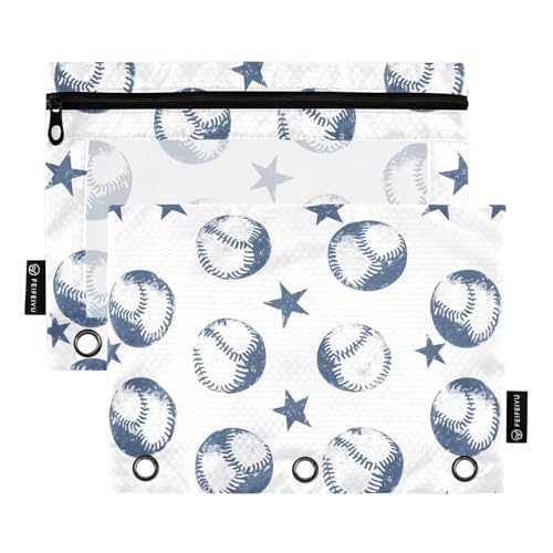 Fustylead Federmäppchen mit großem Fassungsvermögen, Retro-Stil, mit blauem Baseballs und Sternen, passend für 3-Ringbücher, wasserdichtes Federmäppchen mit transparentem Fenster, für Schule, Kosmetik Fustylead Federmäppchen mit großem Fassungsvermögen, Retro-Stil, mit blauem Baseballs und Sternen, passend für 3-Ringbücher, wasserdichtes Federmäppchen mit transparentem Fenster, für Schule, Kosmetik von Fustylead