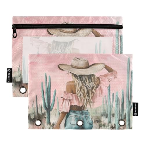 Fustylead Federmäppchen mit großem Fassungsvermögen, für 3-Ringbinder, wasserdicht, mit transparentem Fenster, für Schule, Kosmetik, Büro, Studenten, Pastellrosa, 2 Stück, rose von Fustylead