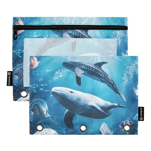 Fustylead Federmäppchen mit mehreren Walen und Fischen im Ozean, für 3 Ringe, Bleistiftbeutel mit Reißverschluss, transparentes Fenster, für Schule, Büro, Kosmetik, Studenten, Zubehör, 2 Stück, blau Fustylead Federmäppchen mit mehreren Walen und Fischen im Ozean, für 3 Ringe, Bleistiftbeutel mit Reißverschluss, transparentes Fenster, für Schule, Büro, Kosmetik, Studenten, Zubehör, 2 Stück, blau von Fustylead
