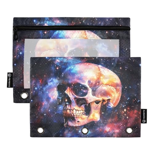 Fustylead Federmäppchen mit menschlichem Totenkopf in Galaxie, großes Fassungsvermögen, passend für 3-Ringbinder, wasserdichtes Federmäppchen mit transparentem Fenster für Schule, Kosmetik, Büro Fustylead Federmäppchen mit menschlichem Totenkopf in Galaxie, großes Fassungsvermögen, passend für 3-Ringbinder, wasserdichtes Federmäppchen mit transparentem Fenster für Schule, Kosmetik, Büro von Fustylead