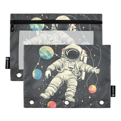 Fustylead Federmäppchen mit niedlichem Astronaut, schwebt im Weltraum mit Planeten, große Kapazität, passend für 3-Ringbinder, wasserdichtes Federmäppchen mit transparentem Fenster für Schule von Fustylead