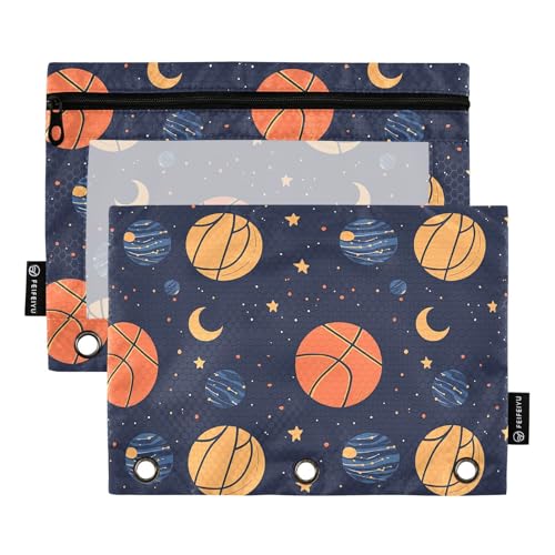 Fustylead Federmäppchen mit niedlichem Basketball und Planeten im Weltraum, für 3 Ringe, Bleistifttaschen mit Reißverschluss, transparentes Fenster, für Schule, Büro, Kosmetik, Studenten, Zubehör, 2 Fustylead Federmäppchen mit niedlichem Basketball und Planeten im Weltraum, für 3 Ringe, Bleistifttaschen mit Reißverschluss, transparentes Fenster, für Schule, Büro, Kosmetik, Studenten, Zubehör, 2 von Fustylead