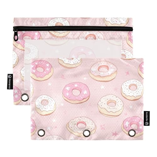 Fustylead Federmäppchen mit niedlichem Design in Form von Donuts und Sternen mit transparentem Fenster für 3-Ringbinder, Reißverschluss, Kosmetiktasche für Schule, Büro, Kosmetik, Studenten, Zubehör von Fustylead