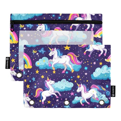 Fustylead Federmäppchen mit niedlichem Einhörner, Wolken, Regenbogen und Sternen, für 3 Ringe, Bleistiftbeutel mit Reißverschluss, transparentes Fenster, für Schule, Büro, Kosmetik, Studenten, Zubehör Fustylead Federmäppchen mit niedlichem Einhörner, Wolken, Regenbogen und Sternen, für 3 Ringe, Bleistiftbeutel mit Reißverschluss, transparentes Fenster, für Schule, Büro, Kosmetik, Studenten, Zubehör von Fustylead