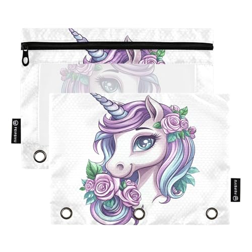 Fustylead Federmäppchen mit niedlichem Einhorn mit lila langer Mähne und Blume, für 3-Ringbinder, Reißverschlusstasche mit transparentem Fenster, Federmäppchen für Zuhause, Büro, Schule, Kinder Fustylead Federmäppchen mit niedlichem Einhorn mit lila langer Mähne und Blume, für 3-Ringbinder, Reißverschlusstasche mit transparentem Fenster, Federmäppchen für Zuhause, Büro, Schule, Kinder von Fustylead