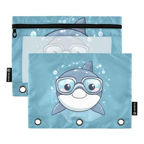 Fustylead Federmäppchen mit niedlichem Hai mit Tauchbrille, durchsichtiges Fenster für 3-Ringbinder, Reißverschluss-Federmäppchen, Kosmetiktaschen für Schule, Büro, Kosmetik, Studenten, Zubehör, 2 Fustylead Federmäppchen mit niedlichem Hai mit Tauchbrille, durchsichtiges Fenster für 3-Ringbinder, Reißverschluss-Federmäppchen, Kosmetiktaschen für Schule, Büro, Kosmetik, Studenten, Zubehör, 2 von Fustylead