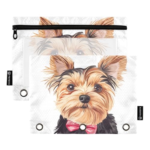 Fustylead Federmäppchen mit niedlichem Yorkshire Terrier, großes Fassungsvermögen, passend für 3-Ringbinder, wasserdichtes Federmäppchen mit transparentem Fenster für Schule, Kosmetik, Büro, Studenten von Fustylead