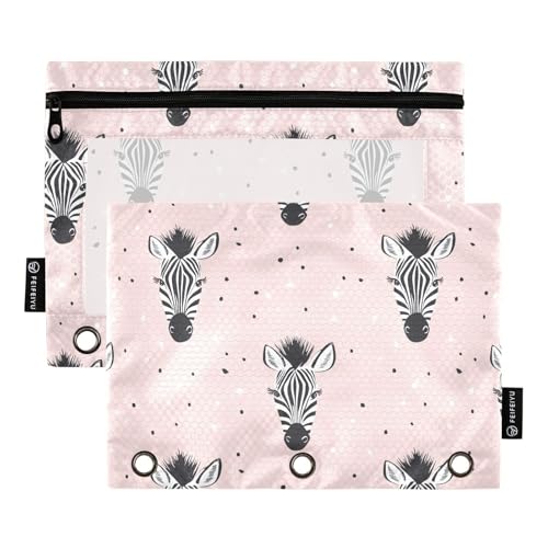 Fustylead Federmäppchen mit niedlichem Zebramuster und Punkten, passend für Standard-3-Ringbinder, Reißverschluss-Bleistifttasche mit transparentem Fenster für Büro, Schule, Kosmetik, 2 Stück, rose von Fustylead