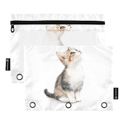 Fustylead Federmäppchen mit niedlicher Katze, die auf dem Boden sitzt, rechte Seite, passend für Standard-3-Ring-Ordner, Reißverschluss-Bleistifttasche mit transparentem Fenster für Büro, Schule Fustylead Federmäppchen mit niedlicher Katze, die auf dem Boden sitzt, rechte Seite, passend für Standard-3-Ring-Ordner, Reißverschluss-Bleistifttasche mit transparentem Fenster für Büro, Schule von Fustylead