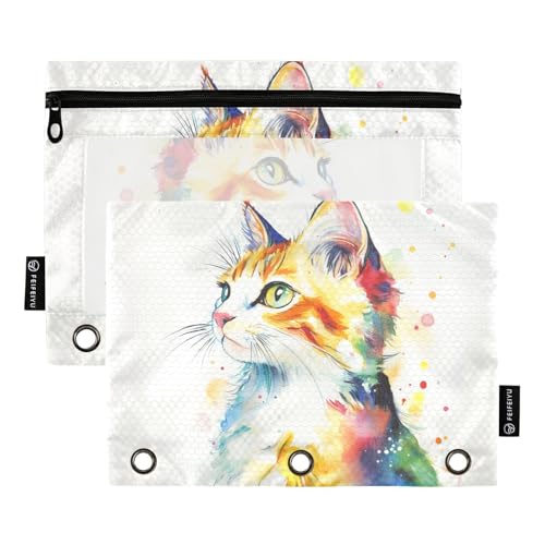 Fustylead Federmäppchen mit niedlicher Katze in Aquarell, großes Fassungsvermögen, passend für 3-Ringbinder, wasserdichtes Federmäppchen mit transparentem Fenster für Schule, Kosmetik, Büro, Studenten Fustylead Federmäppchen mit niedlicher Katze in Aquarell, großes Fassungsvermögen, passend für 3-Ringbinder, wasserdichtes Federmäppchen mit transparentem Fenster für Schule, Kosmetik, Büro, Studenten von Fustylead