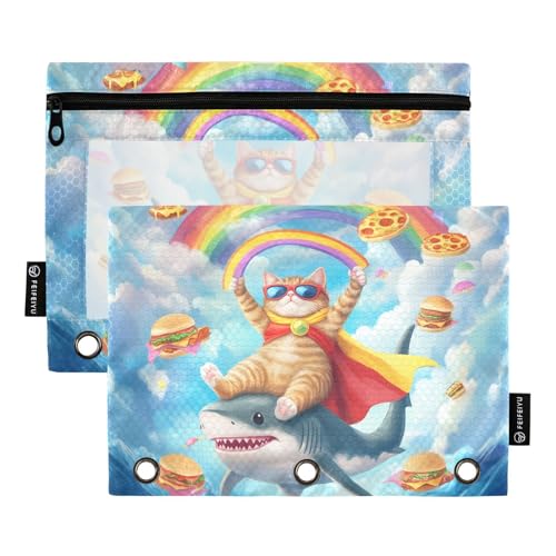 Fustylead Federmäppchen mit niedlicher Katze mit Sonnenbrille, Reiten auf Hai, mit transparentem Fenster für 3-Ringbinder, Reißverschluss-Federmäppchen, Kosmetiktaschen für Schule, Büro, Kosmetik Fustylead Federmäppchen mit niedlicher Katze mit Sonnenbrille, Reiten auf Hai, mit transparentem Fenster für 3-Ringbinder, Reißverschluss-Federmäppchen, Kosmetiktaschen für Schule, Büro, Kosmetik von Fustylead