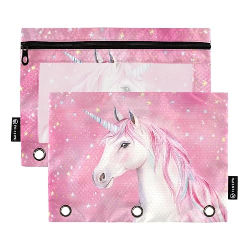 Fustylead Federmäppchen mit schönem Einhorn mit rosa Haaren und Sternen, für 3 Ringe, Federmäppchen mit Reißverschluss, transparentes Fenster, für Schule, Büro, Kosmetik, Studenten, Zubehör, 2 Stück Fustylead Federmäppchen mit schönem Einhorn mit rosa Haaren und Sternen, für 3 Ringe, Federmäppchen mit Reißverschluss, transparentes Fenster, für Schule, Büro, Kosmetik, Studenten, Zubehör, 2 Stück von Fustylead
