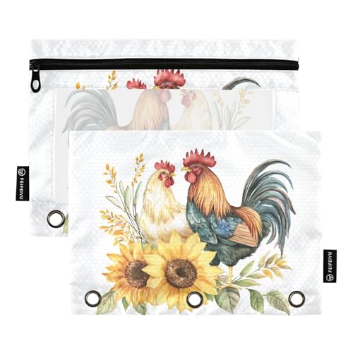 Fustylead Federmäppchen mit schönem Hahn und gelber Sonnenblume, großes Fassungsvermögen, passend für 3-Ringbinder, wasserdichtes Federmäppchen mit transparentem Fenster für Schule, Kosmetik, Büro Fustylead Federmäppchen mit schönem Hahn und gelber Sonnenblume, großes Fassungsvermögen, passend für 3-Ringbinder, wasserdichtes Federmäppchen mit transparentem Fenster für Schule, Kosmetik, Büro von Fustylead