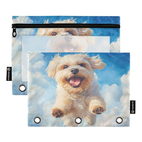 Fustylead Federmäppchen mit süßem Malteser-Hund, der glücklich über den Wolken läuft, Federmäppchen für 3 Ringe, Bleistiftbeutel mit Reißverschluss, transparentes Fenster für Schule, Büro, Kosmetik Fustylead Federmäppchen mit süßem Malteser-Hund, der glücklich über den Wolken läuft, Federmäppchen für 3 Ringe, Bleistiftbeutel mit Reißverschluss, transparentes Fenster für Schule, Büro, Kosmetik von Fustylead