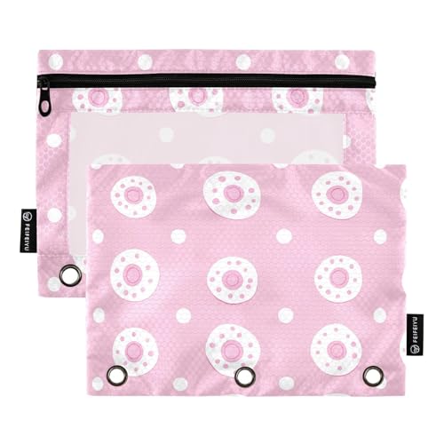 Fustylead Federmäppchen mit transparentem Fenster für 3-Ringbinder, mit Reißverschluss, Kosmetiktasche für Schule, Büro, Kosmetik, Studenten, Weiß, 2 Stück, rose von Fustylead