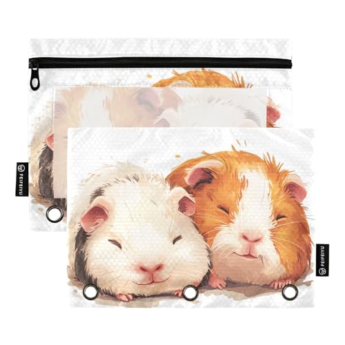 Fustylead Federmäppchen mit zwei Meerschweinchen, für 3-Ringbinder, Reißverschlusstasche mit transparentem Fenster, Federmäppchen für Zuhause, Büro, Schule, Kinder, Lieferanten, 2 Stück, weiß von Fustylead