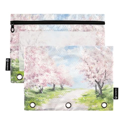 Fustylead Federtasche mit transparentem Fenster für 3-Ringbinder, mit Reißverschluss, Kosmetiktasche für Schule, Büro, Kosmetik, Studenten, 2 Stück, rose von Fustylead