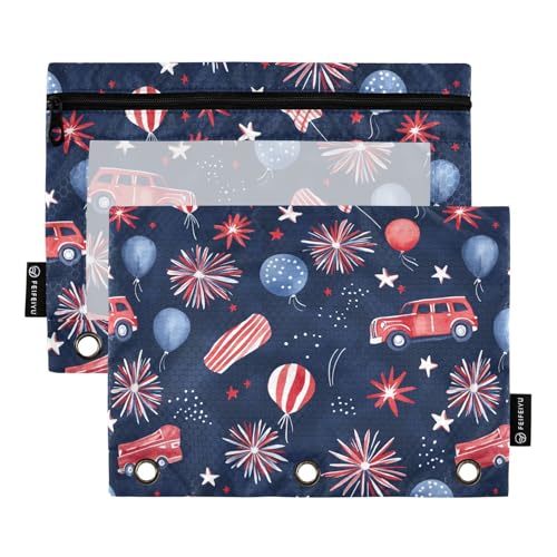 Fustylead Festive Federmäppchen für 3-Ringbinder, Reißverschlusstasche mit transparentem Fenster, Federmäppchen für Zuhause, Büro, Schule, Kinder, Lieferanten, 2 Stück, blau von Fustylead