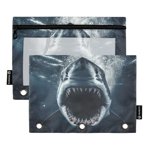 Fustylead Hai-Unterwasser-Federmäppchen mit offenem Mund für 3-Ringbinder, Reißverschlusstasche mit transparentem Fenster, Federmäppchen für Zuhause, Büro, Schule, Kinder, Lieferanten, 2 Stück, grau Fustylead Hai-Unterwasser-Federmäppchen mit offenem Mund für 3-Ringbinder, Reißverschlusstasche mit transparentem Fenster, Federmäppchen für Zuhause, Büro, Schule, Kinder, Lieferanten, 2 Stück, grau von Fustylead