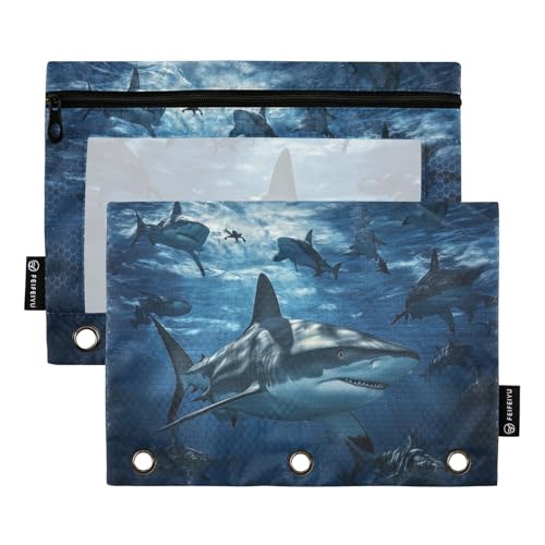 Fustylead Haie spielende Unterwasser-Federmäppchen für 3-Ringbinder, Reißverschlusstasche mit transparentem Fenster, Federmäppchen für Zuhause, Büro, Schule, Kinder, Lieferanten, 2 Stück, blau Fustylead Haie spielende Unterwasser-Federmäppchen für 3-Ringbinder, Reißverschlusstasche mit transparentem Fenster, Federmäppchen für Zuhause, Büro, Schule, Kinder, Lieferanten, 2 Stück, blau von Fustylead
