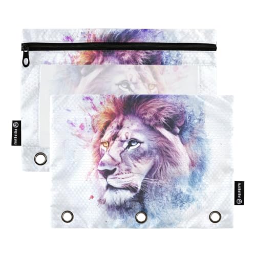 Fustylead Handzeichnen, Löwen-Porträt, Aquarell-Federmäppchen mit transparentem Fenster für 3-Ringbinder, Reißverschluss-Federmäppchen, Kosmetiktaschen für Schule, Büro, Kosmetik, Studenten, Zubehör Fustylead Handzeichnen, Löwen-Porträt, Aquarell-Federmäppchen mit transparentem Fenster für 3-Ringbinder, Reißverschluss-Federmäppchen, Kosmetiktaschen für Schule, Büro, Kosmetik, Studenten, Zubehör von Fustylead